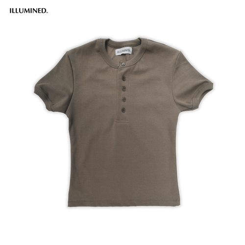 Ribbed Body Fit 5-Button Henley T-Shirt Cropped