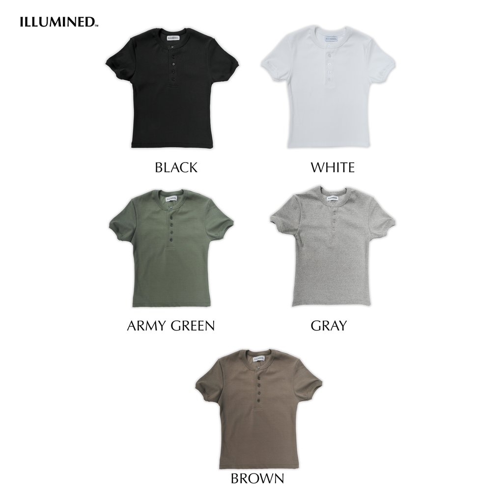 Ribbed Body Fit 5-Button Henley T-Shirt Cropped