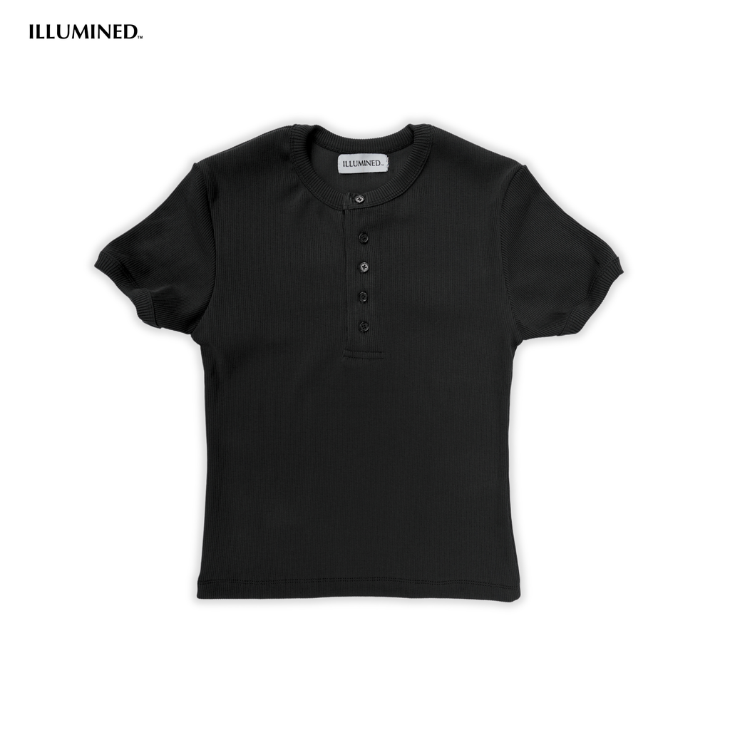 Ribbed Body Fit 5-Button Henley T-Shirt Cropped