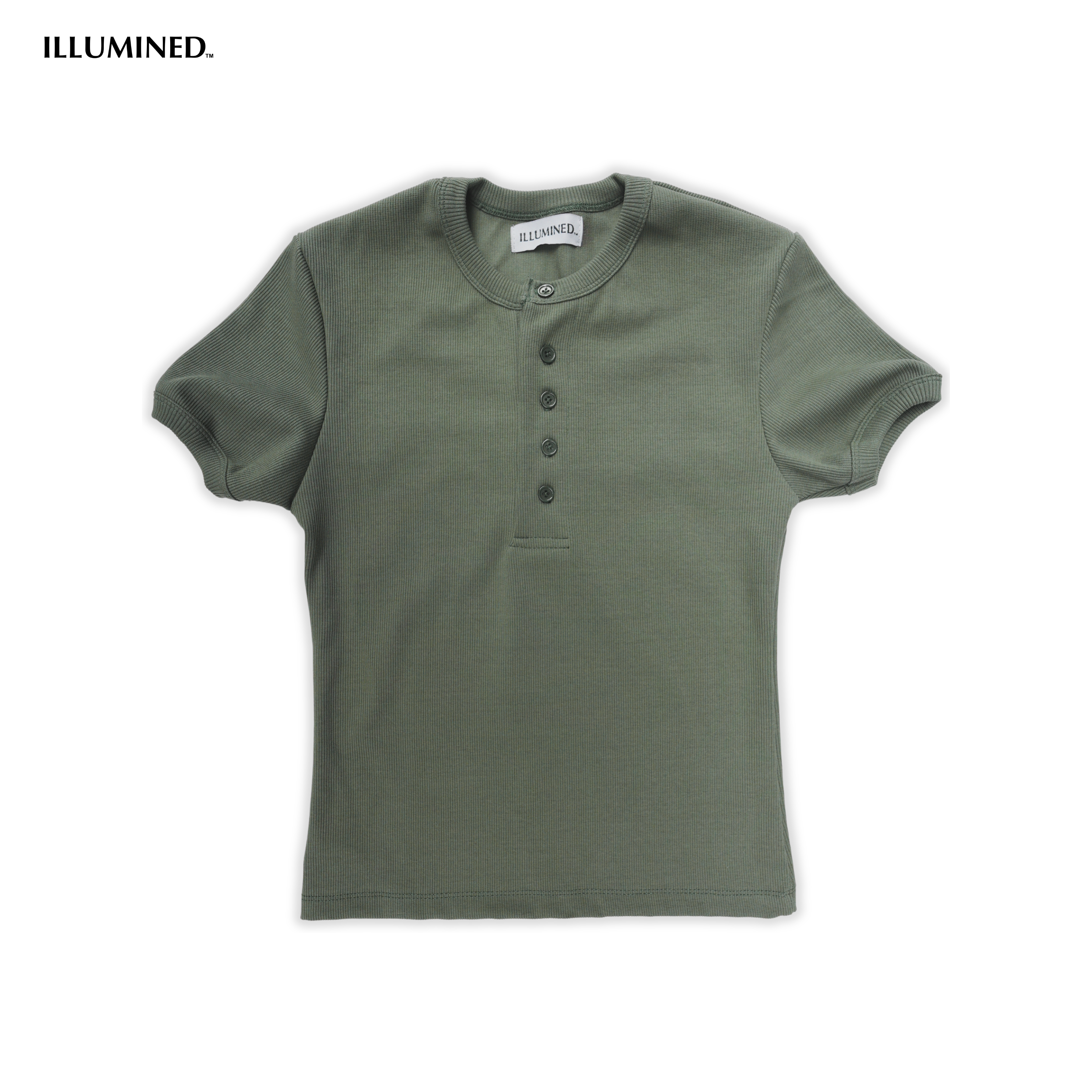 Ribbed Body Fit 5-Button Henley T-Shirt Cropped